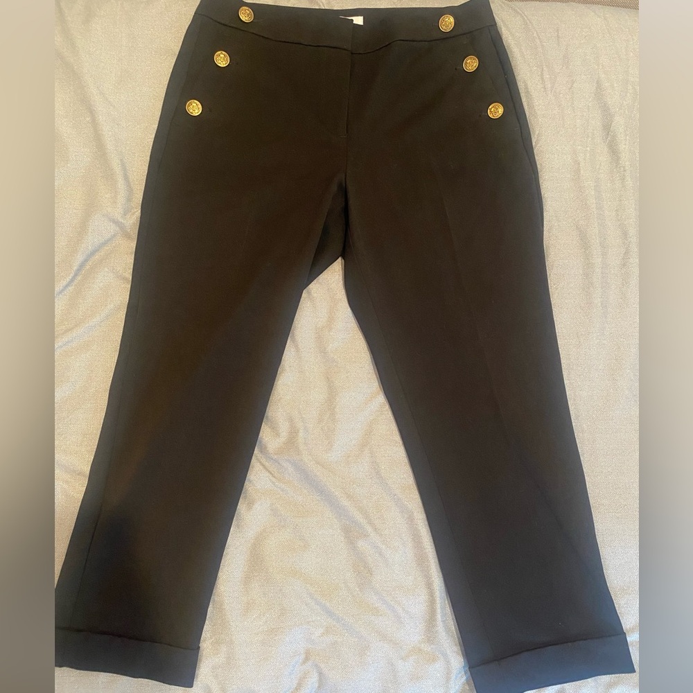 LOFT Black Ankle Pants with Gold Button Detail 8P